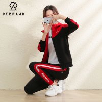 DEBRAND运动装女时尚秋冬纯棉两件套装秋季连帽卫衣女新款跑步服