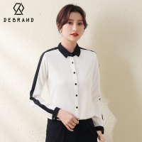 DEBRAND白色女长袖衬衫2021新款秋冬内搭洋气雪纺衬衣打底上衣