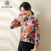 DEBRAND雪纺衬衫女长袖印花2022春秋新款花衬衣韩版洋气雪纺衫潮