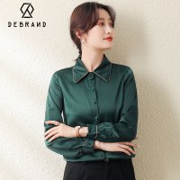 DEBRAND女士衬衫长袖2022年春秋新款缎面雪纺衫洋气上衣职业衬衣