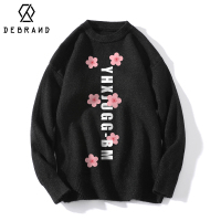 DEBRAND樱花字母毛衣男秋冬大码宽松套头线衣oversize圆领针织衫