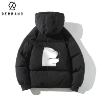 DEBRAND小熊印花棉衣男连帽宽松加大码面包服外套小众设计感棉服