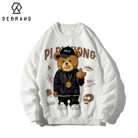 DEBRAND小熊印花卫衣男春秋季宽松加大码打底衫oversize圆领上衣服