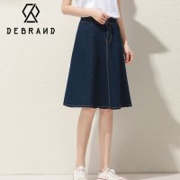 DEBRAND牛仔半身裙女2022春夏新款高腰显瘦中长款a字裙百搭伞裙