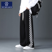DEBRAND黑白格子裤子男春秋季潮ins运动裤