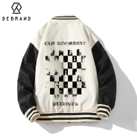 DEBRAND棋盘格印花棒球服男潮小众设计感外套美式复古飞行员夹克