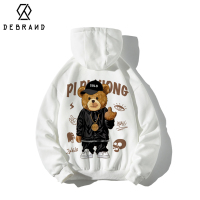 DEBRAND连帽卫衣男设计感小熊印花戴帽子外套oversize宽松上衣服