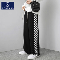 DEBRAND棋盘格裤子男春秋季潮ins宽松黑白格直筒阔腿运动裤