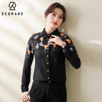 DEBRAND雪纺碎花长袖百搭衬衫女2022春装新款印花上衣女式衬衣