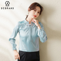 DEBRAND绣花雪纺衬衫女长袖洋气上衣女2022春秋新款打底衫衬衣