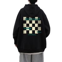 DEBRAND潮牌棋盘格连帽卫衣男春秋港风百搭宽松潮ins潮流帅气外套