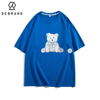 DEBRAND克莱因蓝短袖男生夏季潮牌五分半袖帅气百搭小熊印花t恤衫