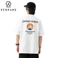DEBRAND纯棉短袖T恤男2022年夏季新款复古山峰印花宽松潮牌体恤男