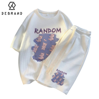 DEBRAND华夫格短袖短裤套装男休闲运动一套搭配小众设计感两件套