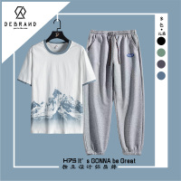 DEBRAND纯棉短袖t恤套装男夏季2022新款男装休闲帅气搭配一套长裤