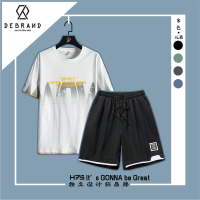 DEBRAND夏季套装男士潮牌宽松纯棉衣服休闲半袖夏装青少年短袖t恤