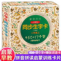 蒙学大卡小学生同步生字卡人教版二年级上册 小学2年级语文课本同步训练教材8-9-10岁儿童多功能拼音识字卡片基础识字无图