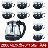 2000ML泡茶壶+8只莲花杯|1000/2000ML茶壶 耐热防爆玻璃泡茶壶花茶壶套装大容量茶具水壶