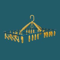 加厚32头折叠衣架多用夹防风内衣架家用阳台塑料多功能折叠衣架