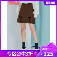 韩都衣舍2021韩版女装早春新款A字显瘦短款毛呢半身裙RO1156
