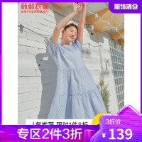 韩都衣舍泡泡袖连衣裙女2021夏季新款仙气甜美初恋小清新娃娃裙女