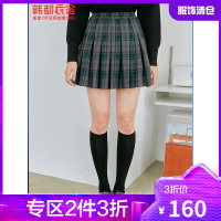 [IU同款]韩都衣舍2021春新款格纹百褶高腰A字半身裙女DM0086