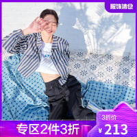 韩都衣舍啵啵熊后背印花牛仔外套女2021夏季新款宽松条纹短款上衣UF0005