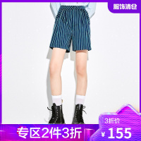 韩都衣舍x许京甫联名2021夏季新款西裤女宽松条纹休闲短裤女阔腿UF0190