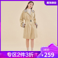 韩都衣舍风衣外套女小个子2021夏装新款女装收腰格纹大衣OM83260