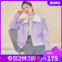 韩都衣舍泡泡袖小个子外套2021夏装新款复古温柔蕾丝上衣OM83184