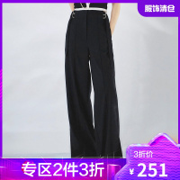 全智贤同款韩都衣舍开叉阔腿休闲裤女2021夏新款垂感高腰西装长裤UF0218