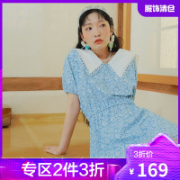 韩都衣舍娃娃领连衣裙2021夏装新款女装碎花高腰收腰裙子PR0169