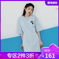 韩都衣舍X许京甫老花满印半袖T恤连衣裙女2021夏新款宽松休闲短裙UF0330