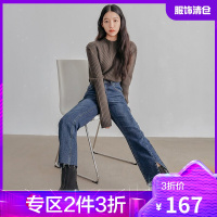 韩都衣舍牛仔裤女小个子2021春新款宽松直筒休闲裤RO1120