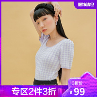 韩都衣舍短袖针织衫女2021夏装新款女装韩版打底针织衫OM83514