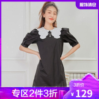 韩都衣舍娃娃领连衣裙女2021夏季新款法式复古泡泡袖a字裙PS10103