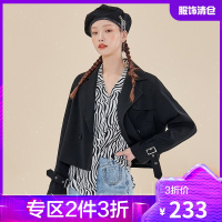 韩都衣舍短款风衣女小个子2021春季新款女装时尚港风外套OM83259