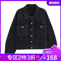 韩都衣舍工装风牛仔外套女2021春新款短款刺绣休闲上衣GQ11215