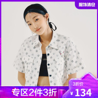 [妙汉联名]韩都衣舍满印衬衫女设计感2021夏新款刺绣短款上衣女UF0110
