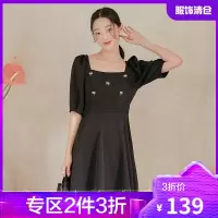 韩都衣舍短裙连衣裙2021夏装新款女装韩版方领泡泡袖短裙OD20674