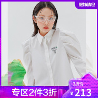 韩都衣舍衬衫女设计感2021春季新款泡泡袖上衣UF0063