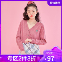 韩都衣舍啵啵熊针织开衫女春装2021年新款糖果色毛衣外套女DM0165