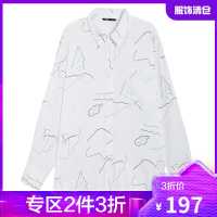 韩都衣舍彩色线条衬衫2021夏装新款女装韩版宽松潮长袖上衣PQ0428