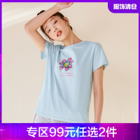 韩都衣舍花朵印花宽松T恤女2021夏季新款女装韩版两色短袖上衣OE0002