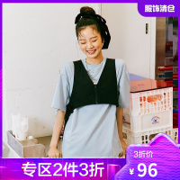 韩都衣舍设计感无袖V领马夹女2021夏季新款时尚短款外搭马夹上衣UF0314
