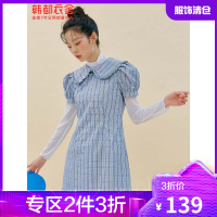 韩都衣舍连衣裙2021夏季新款镂空泡泡袖短袖裙子PS10133