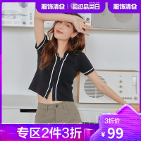 韩都衣舍甜辣少女针织衫女2021夏季新款韩款修身短款上衣