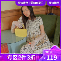 韩都衣舍方领连衣裙女2021夏装新款温柔气质浅色系裙子OM82498