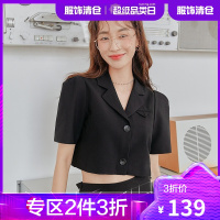 韩都衣舍短款西装2021春季新款女装显瘦泡泡袖西装