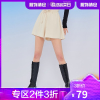 韩都衣舍高腰休闲裤女2021夏季新款阔腿花苞腰系带短裤